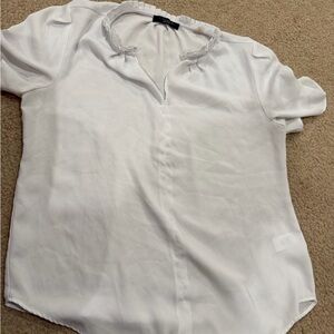 T Tahari White Blouse with Delicate Trim
